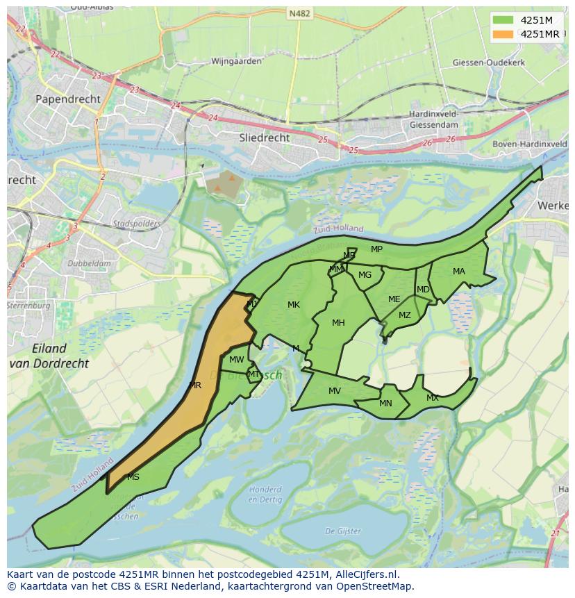 Afbeelding van het postcodegebied 4251 MR op de kaart.
