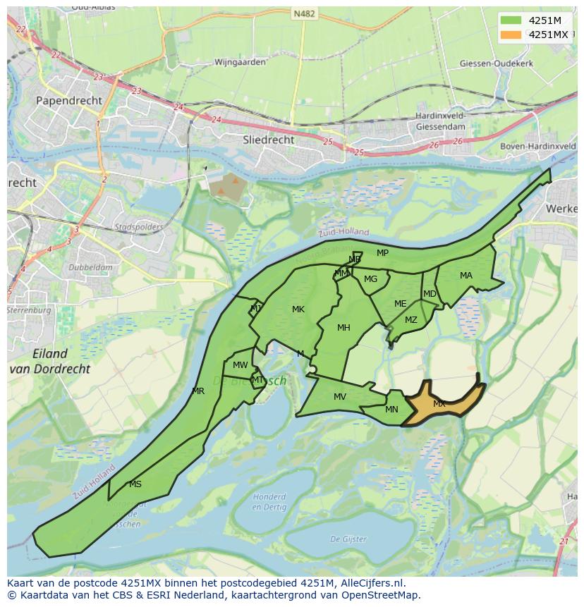 Afbeelding van het postcodegebied 4251 MX op de kaart.