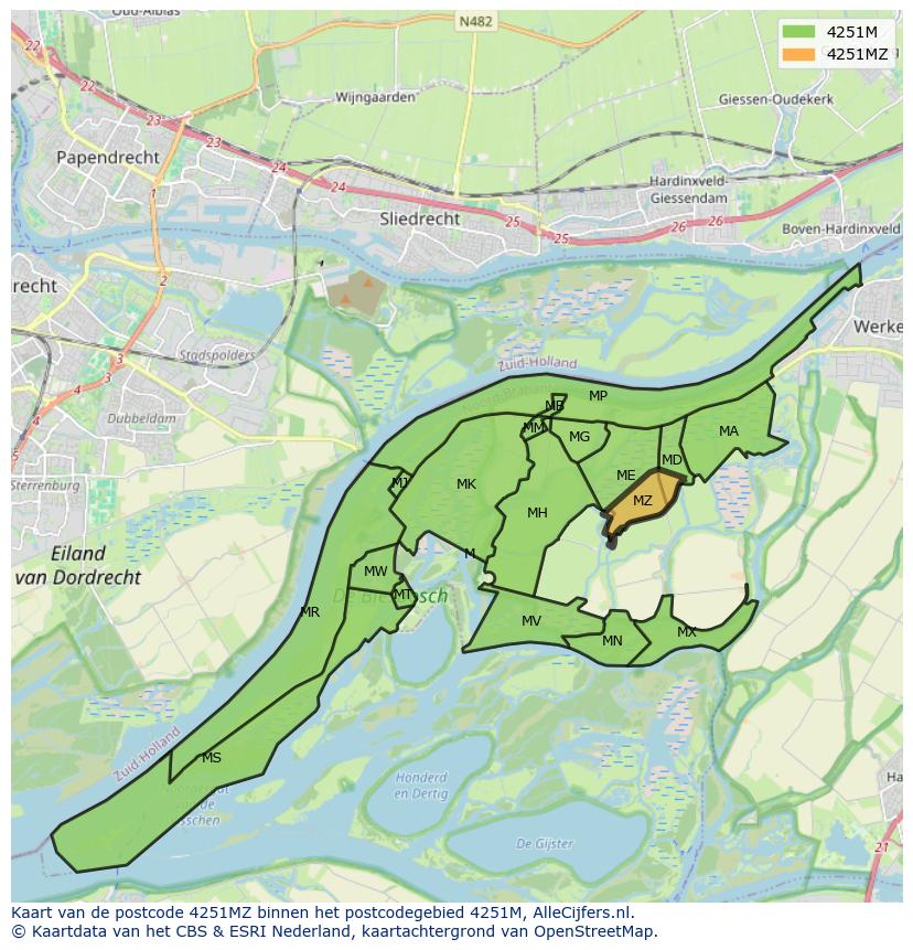 Afbeelding van het postcodegebied 4251 MZ op de kaart.