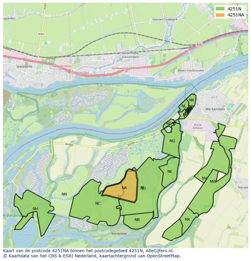 Afbeelding van het postcodegebied 4251 NA op de kaart.