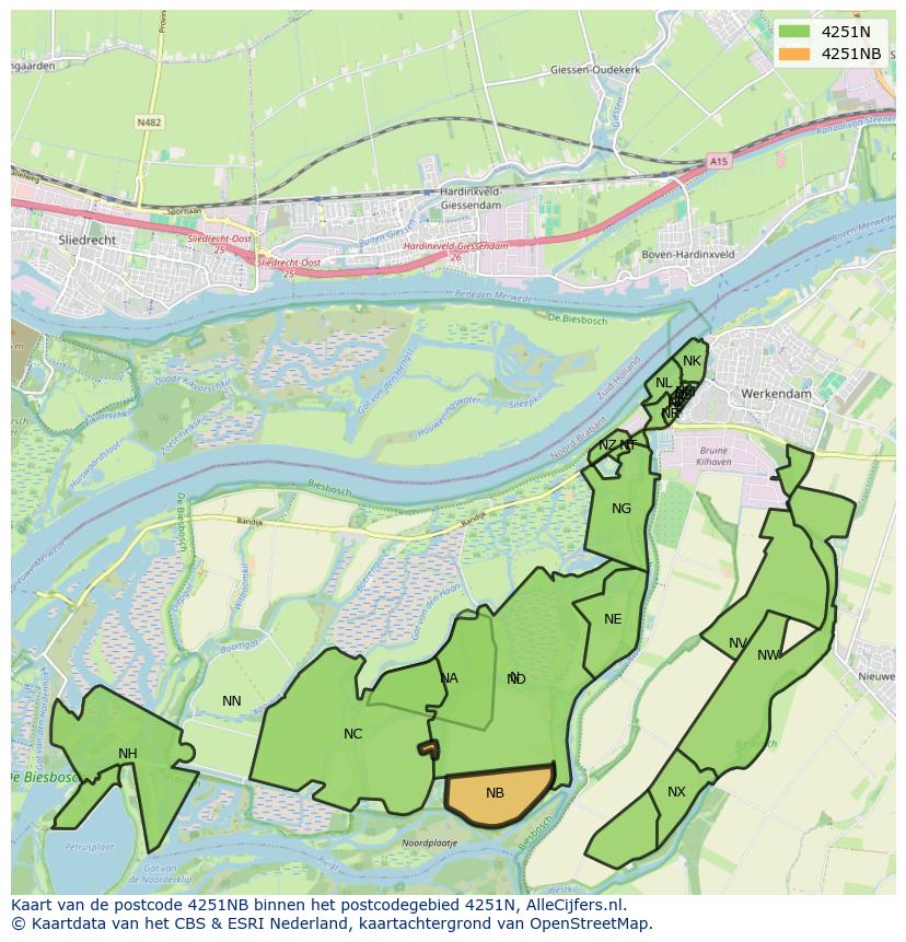 Afbeelding van het postcodegebied 4251 NB op de kaart.