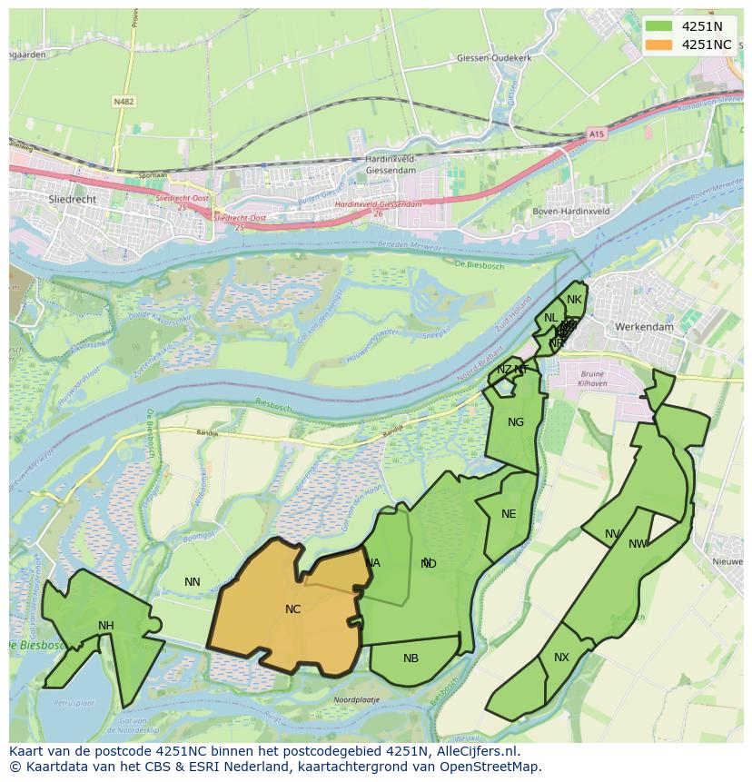 Afbeelding van het postcodegebied 4251 NC op de kaart.