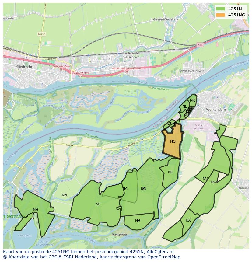 Afbeelding van het postcodegebied 4251 NG op de kaart.