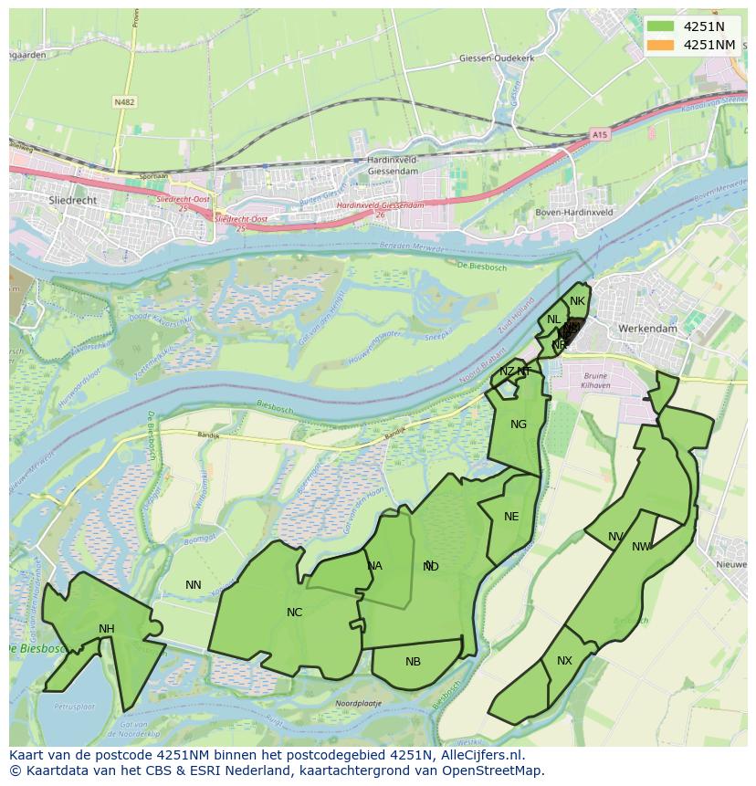 Afbeelding van het postcodegebied 4251 NM op de kaart.