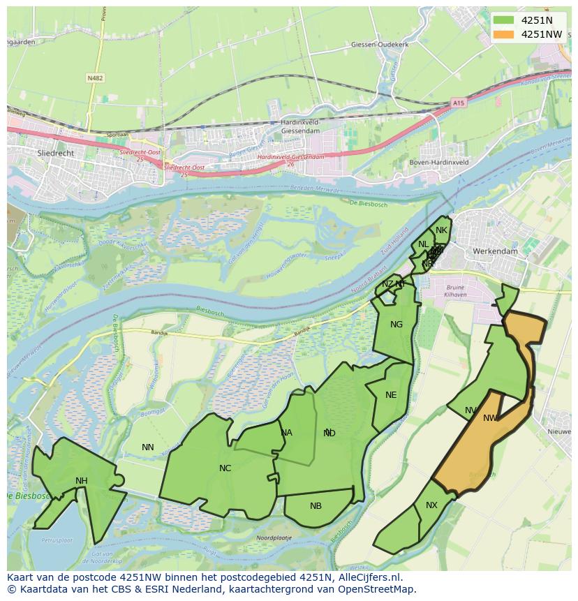 Afbeelding van het postcodegebied 4251 NW op de kaart.