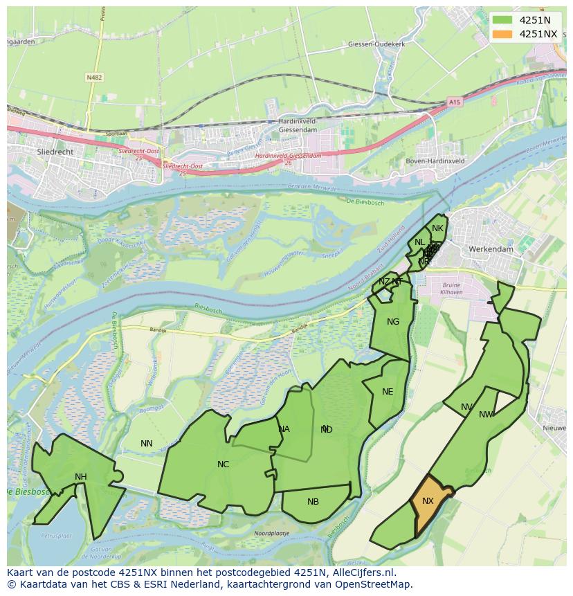 Afbeelding van het postcodegebied 4251 NX op de kaart.