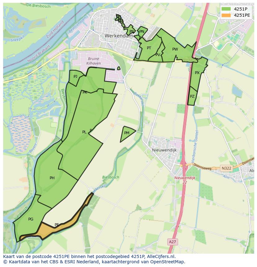 Afbeelding van het postcodegebied 4251 PE op de kaart.