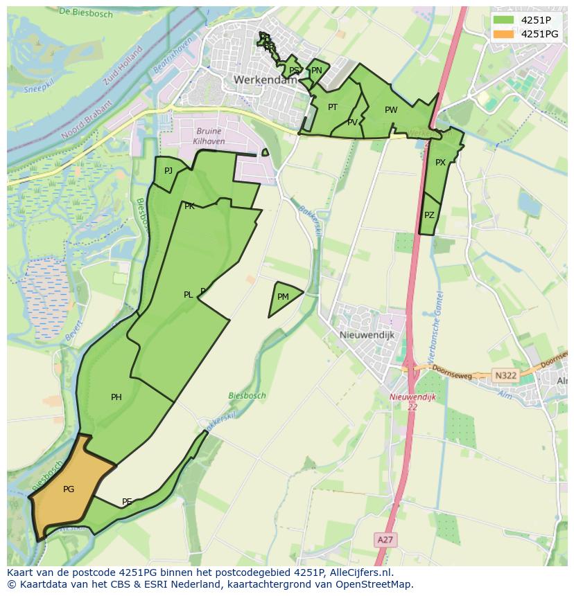 Afbeelding van het postcodegebied 4251 PG op de kaart.