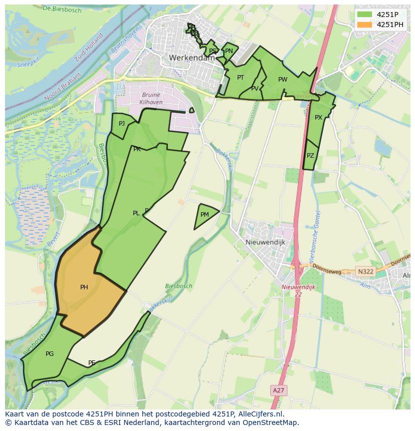Afbeelding van het postcodegebied 4251 PH op de kaart.