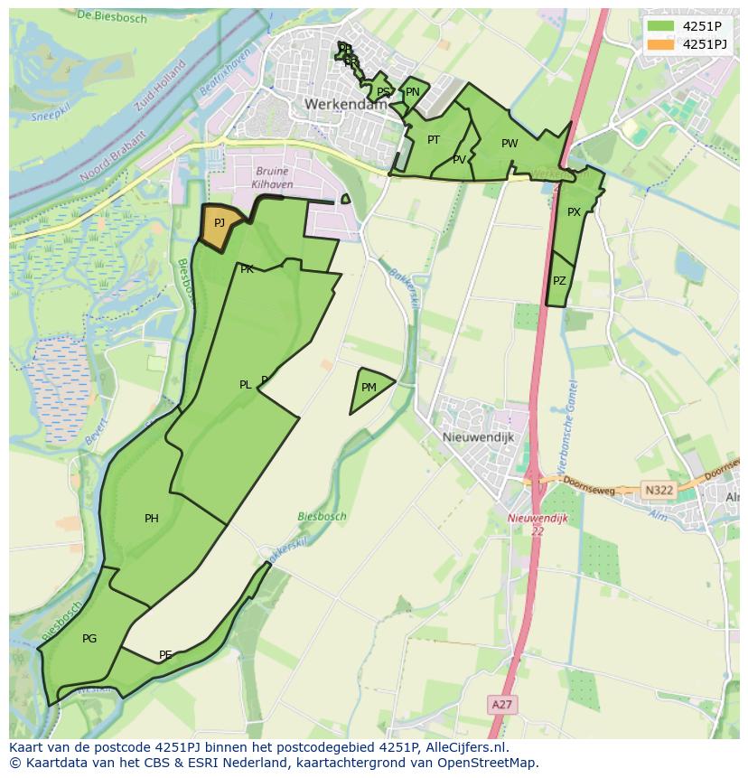 Afbeelding van het postcodegebied 4251 PJ op de kaart.