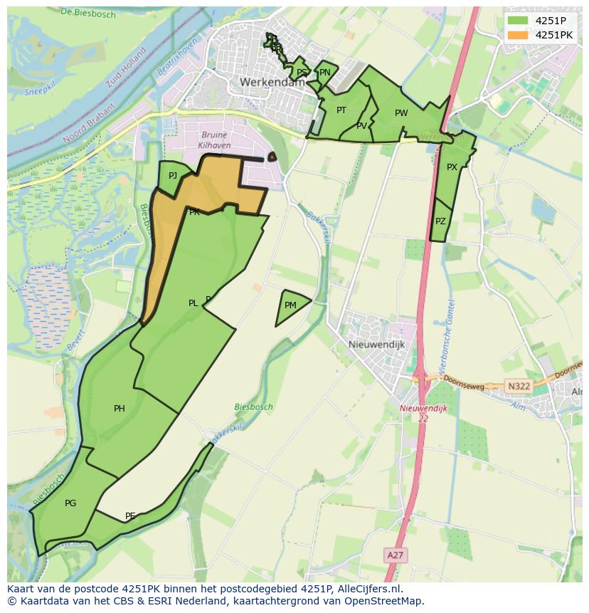 Afbeelding van het postcodegebied 4251 PK op de kaart.