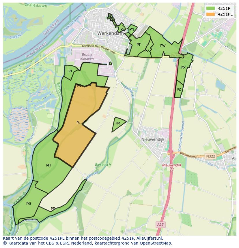 Afbeelding van het postcodegebied 4251 PL op de kaart.