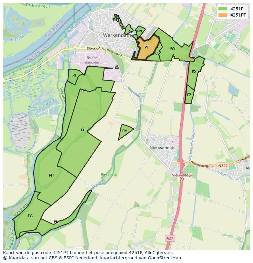Afbeelding van het postcodegebied 4251 PT op de kaart.