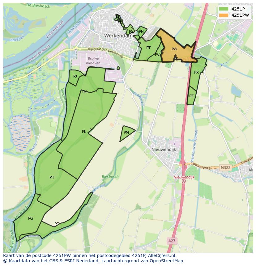 Afbeelding van het postcodegebied 4251 PW op de kaart.
