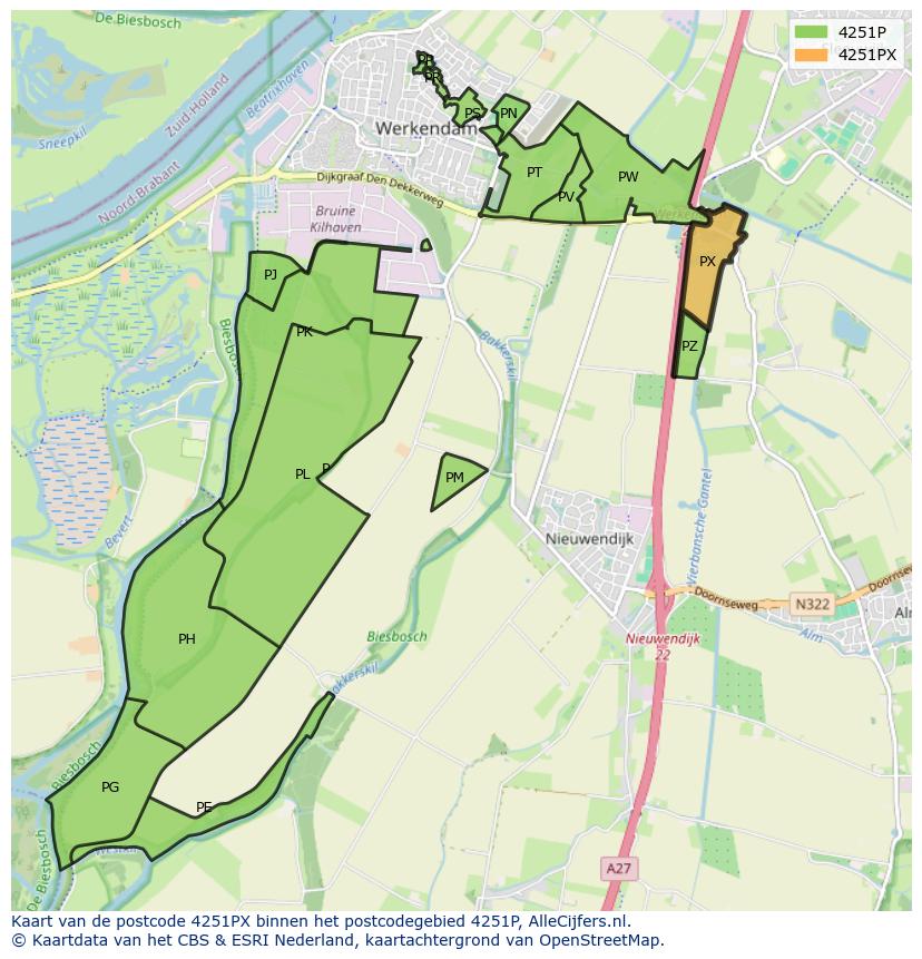 Afbeelding van het postcodegebied 4251 PX op de kaart.