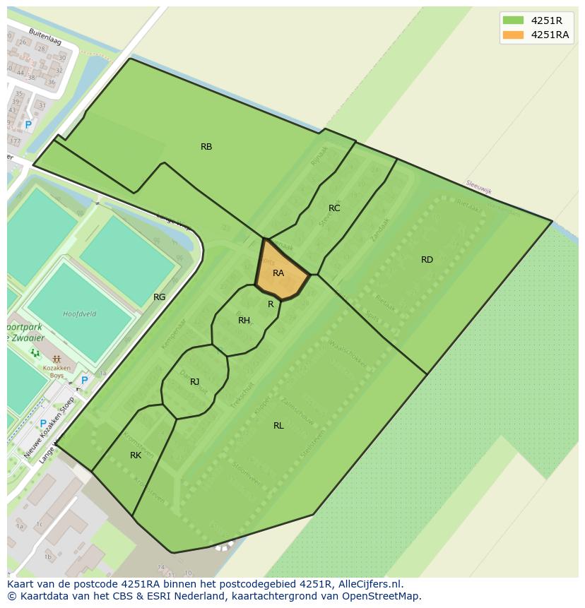 Afbeelding van het postcodegebied 4251 RA op de kaart.