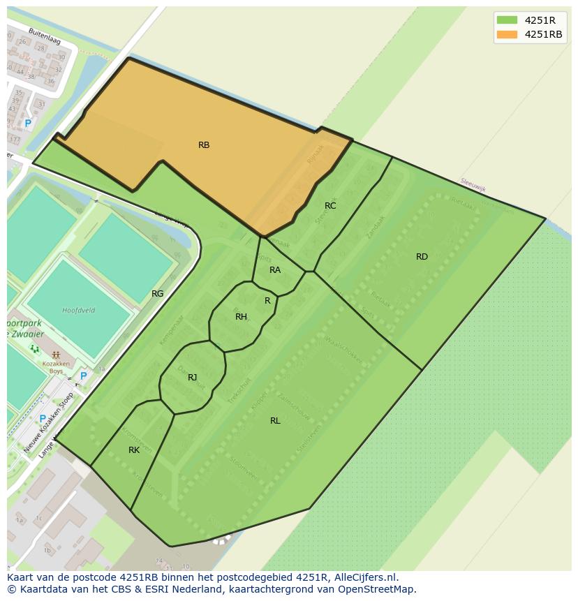 Afbeelding van het postcodegebied 4251 RB op de kaart.