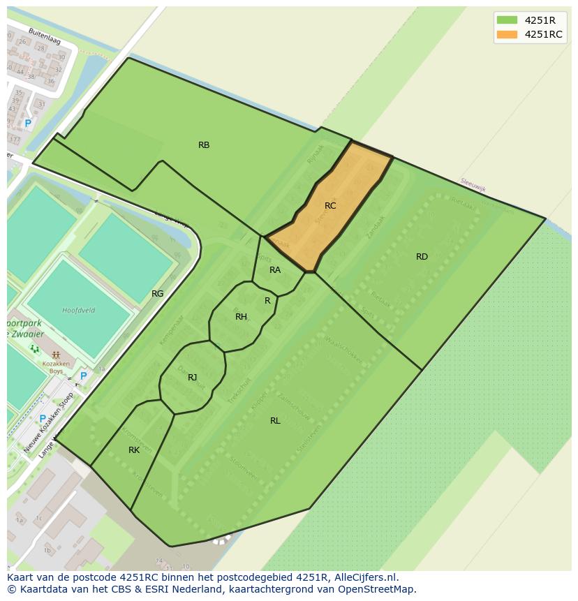 Afbeelding van het postcodegebied 4251 RC op de kaart.
