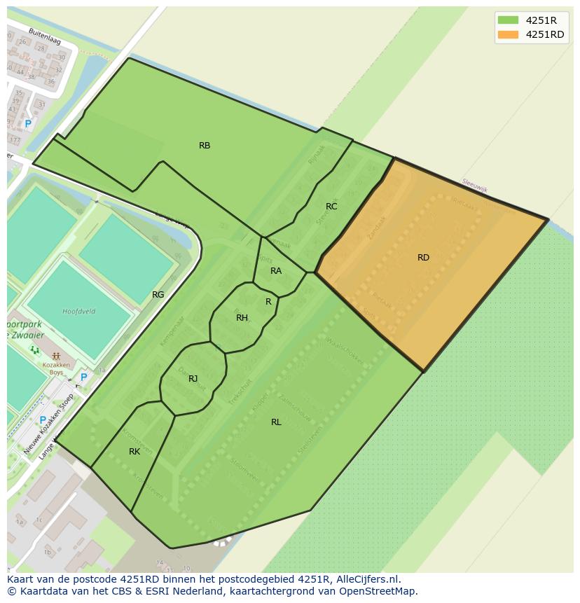 Afbeelding van het postcodegebied 4251 RD op de kaart.