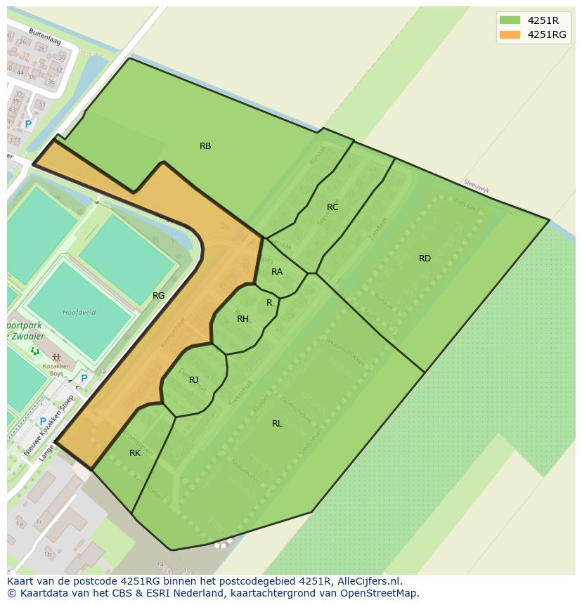 Afbeelding van het postcodegebied 4251 RG op de kaart.