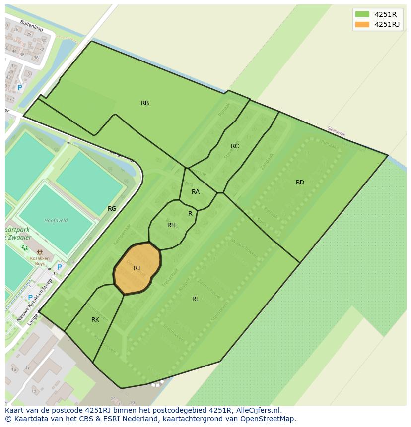 Afbeelding van het postcodegebied 4251 RJ op de kaart.