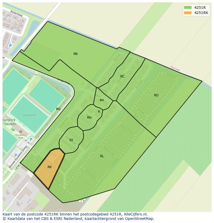 Afbeelding van het postcodegebied 4251 RK op de kaart.
