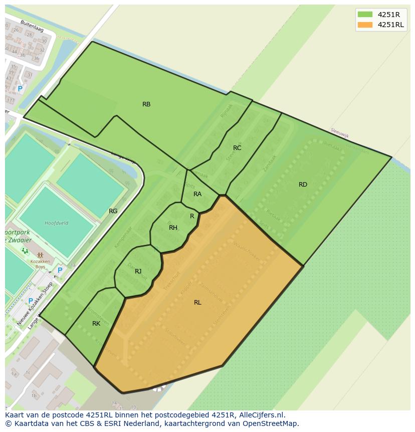 Afbeelding van het postcodegebied 4251 RL op de kaart.