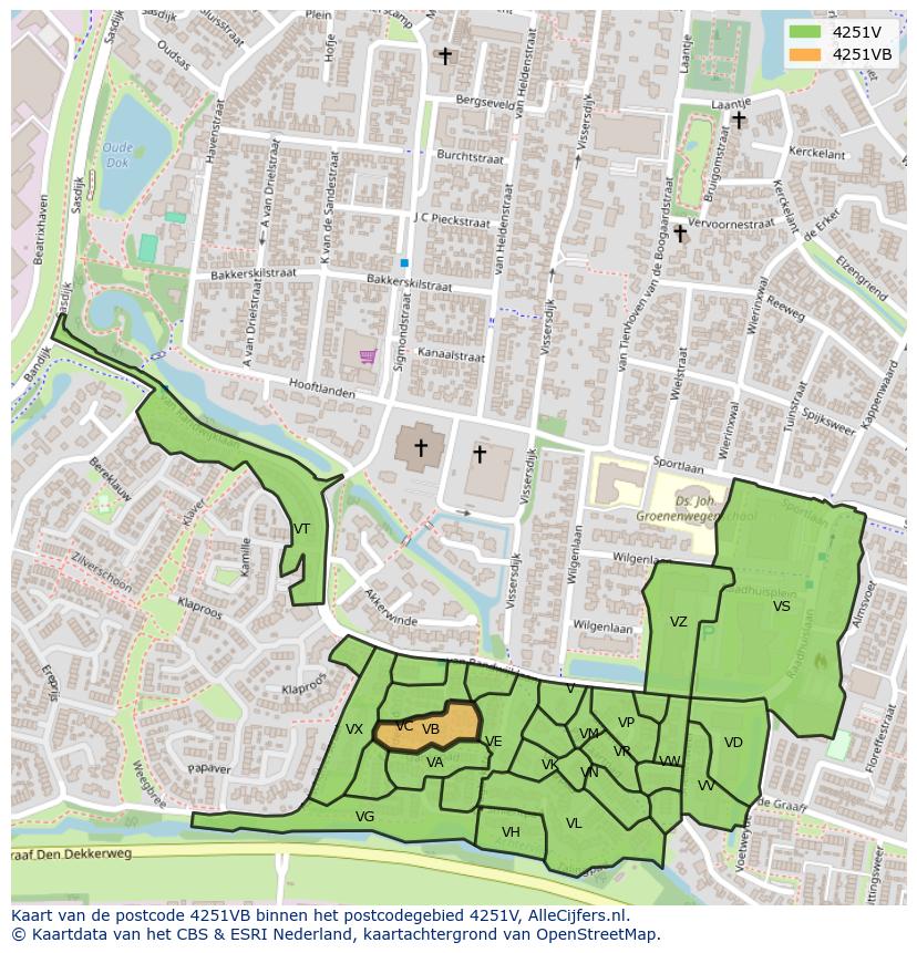 Afbeelding van het postcodegebied 4251 VB op de kaart.