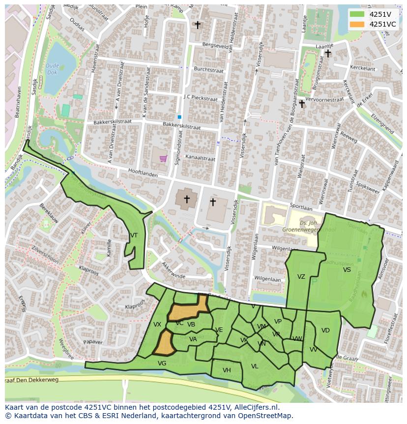 Afbeelding van het postcodegebied 4251 VC op de kaart.