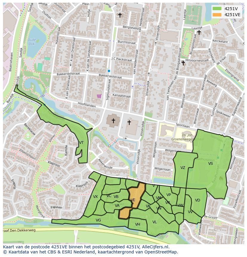Afbeelding van het postcodegebied 4251 VE op de kaart.