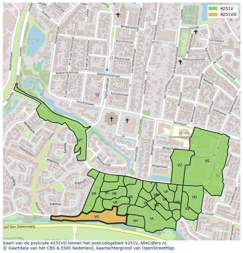 Afbeelding van het postcodegebied 4251 VG op de kaart.