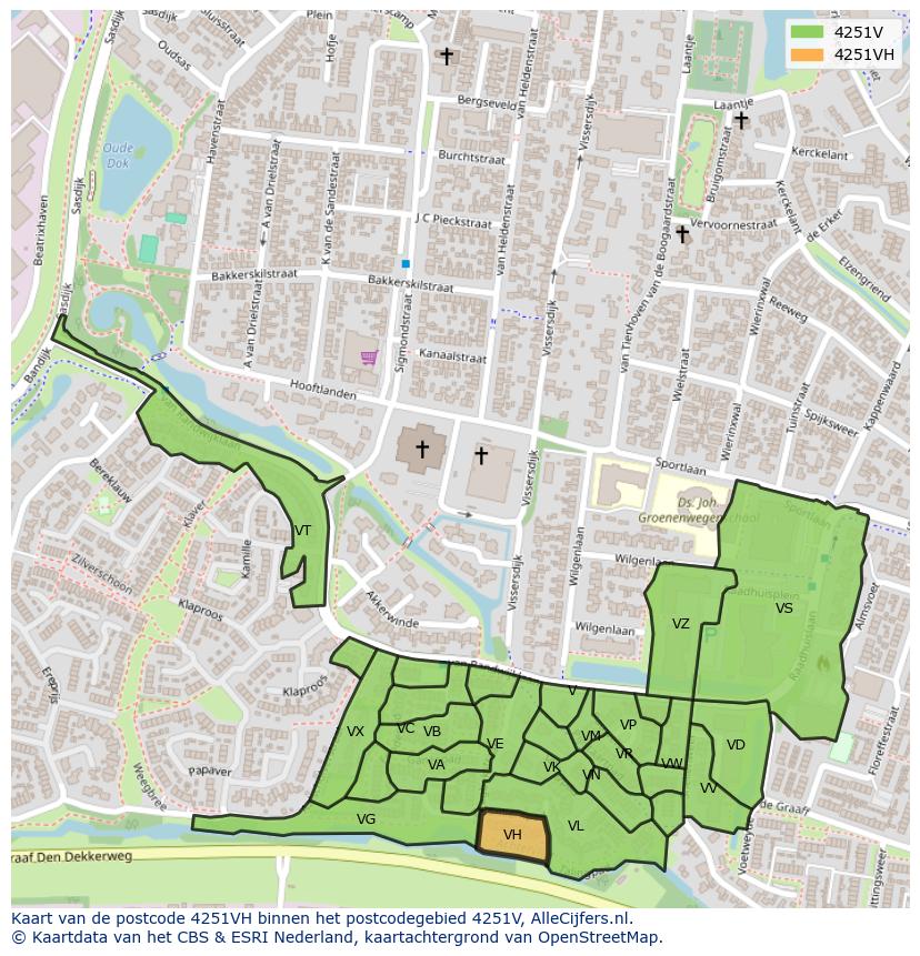 Afbeelding van het postcodegebied 4251 VH op de kaart.