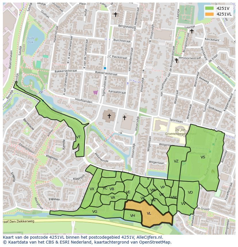 Afbeelding van het postcodegebied 4251 VL op de kaart.