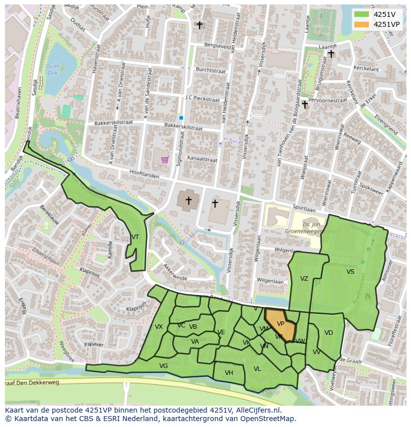 Afbeelding van het postcodegebied 4251 VP op de kaart.