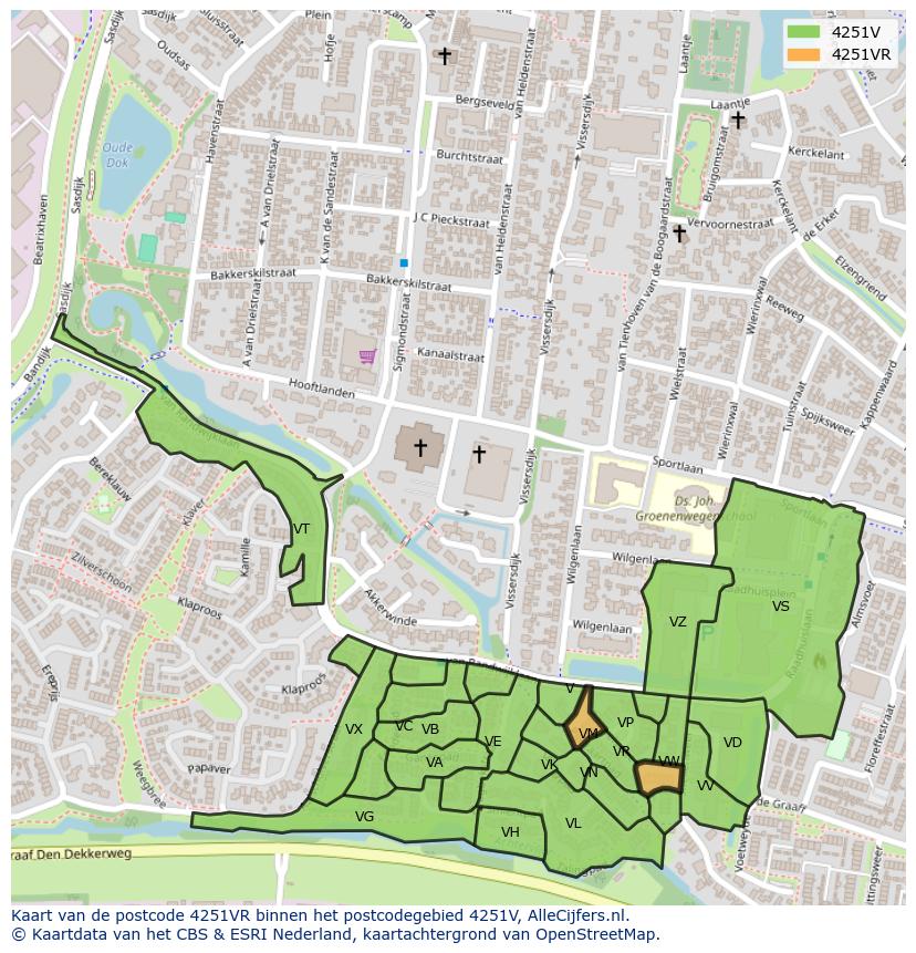 Afbeelding van het postcodegebied 4251 VR op de kaart.