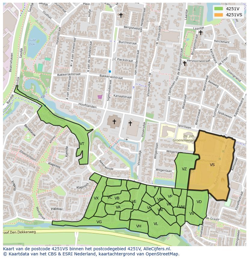 Afbeelding van het postcodegebied 4251 VS op de kaart.