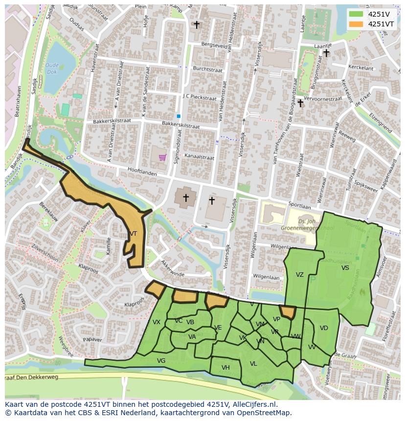 Afbeelding van het postcodegebied 4251 VT op de kaart.