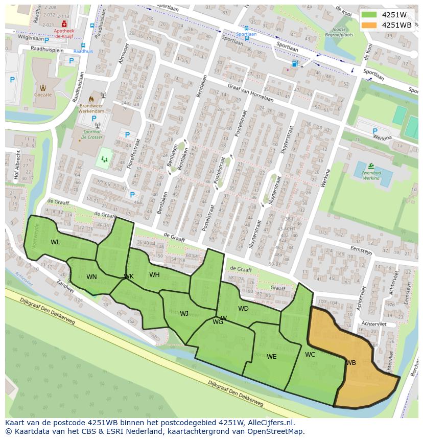 Afbeelding van het postcodegebied 4251 WB op de kaart.