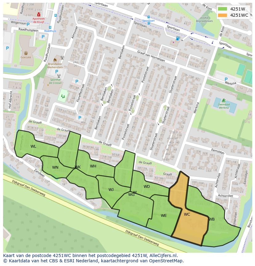 Afbeelding van het postcodegebied 4251 WC op de kaart.