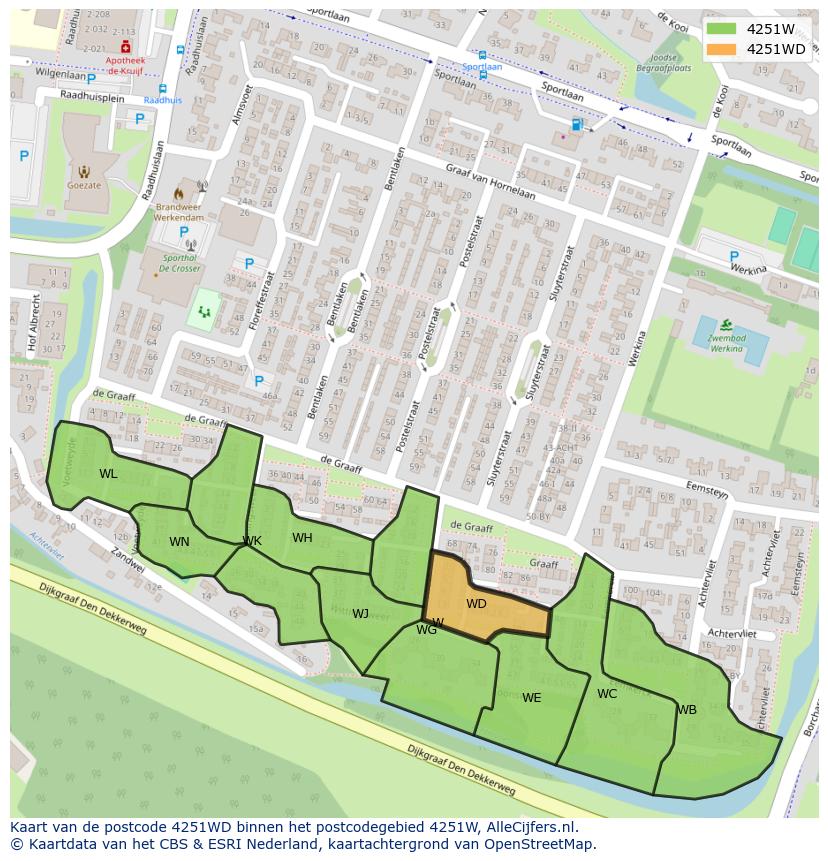 Afbeelding van het postcodegebied 4251 WD op de kaart.