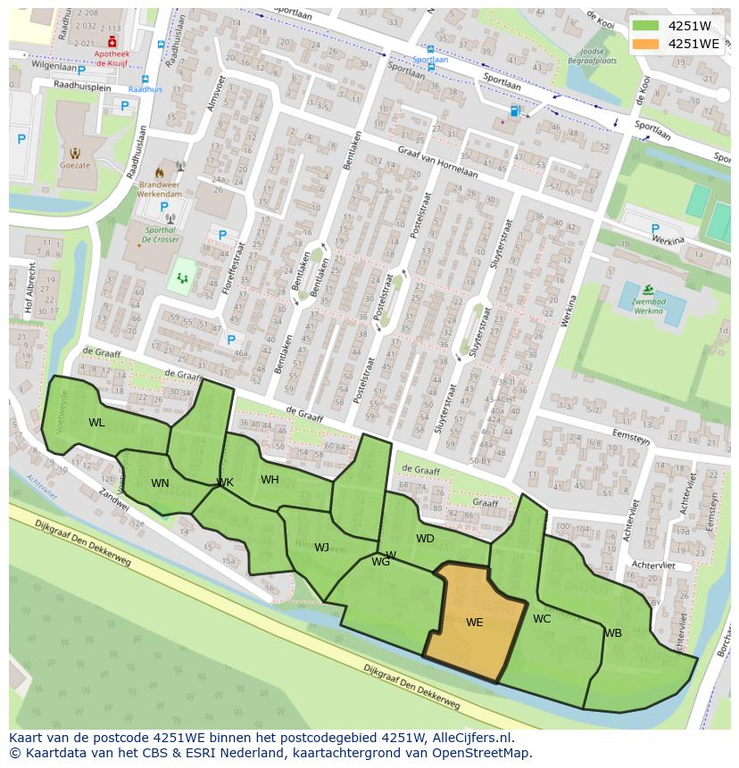 Afbeelding van het postcodegebied 4251 WE op de kaart.