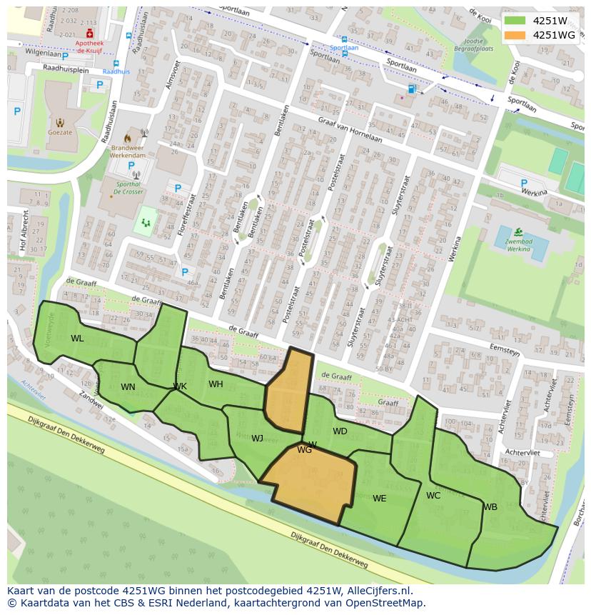 Afbeelding van het postcodegebied 4251 WG op de kaart.