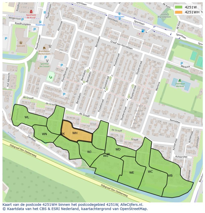 Afbeelding van het postcodegebied 4251 WH op de kaart.