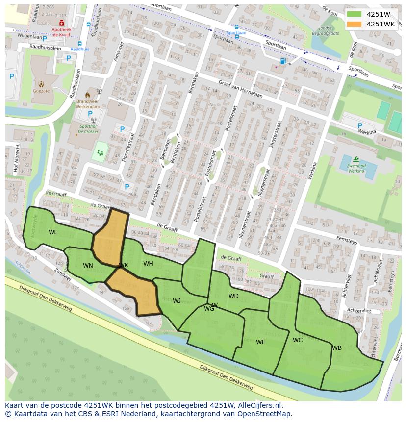 Afbeelding van het postcodegebied 4251 WK op de kaart.