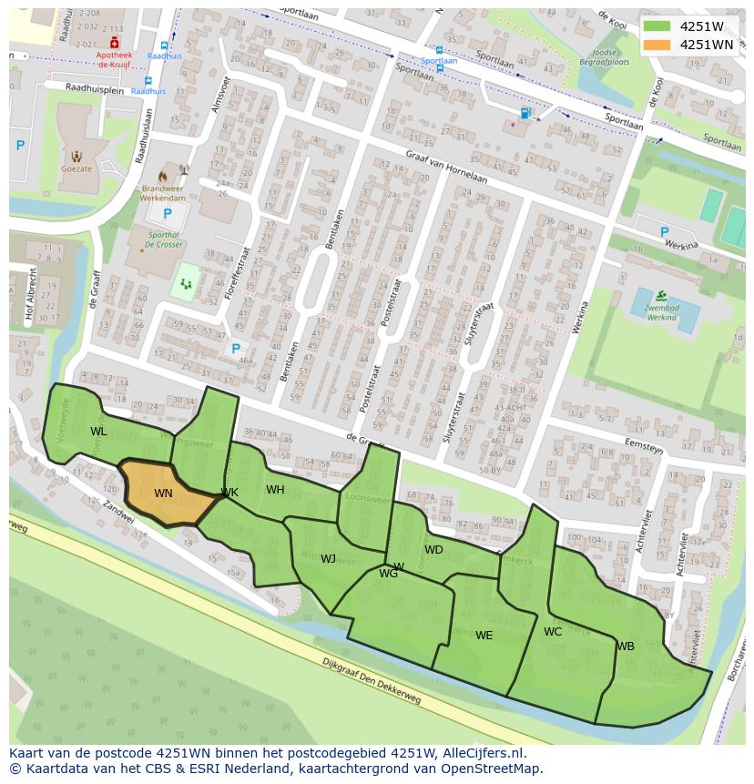 Afbeelding van het postcodegebied 4251 WN op de kaart.