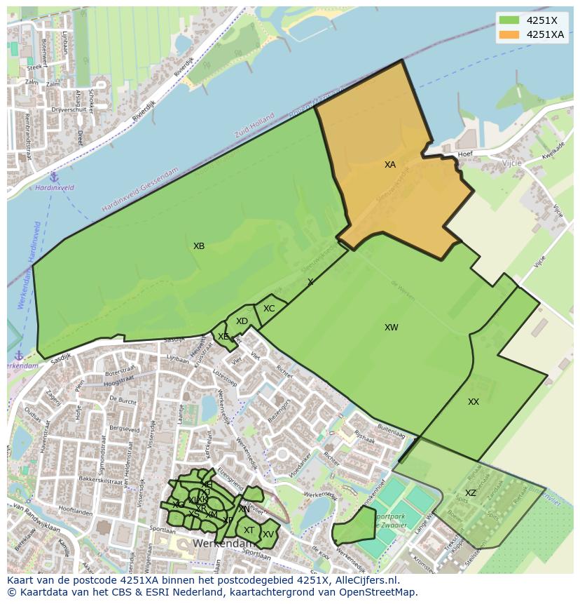 Afbeelding van het postcodegebied 4251 XA op de kaart.