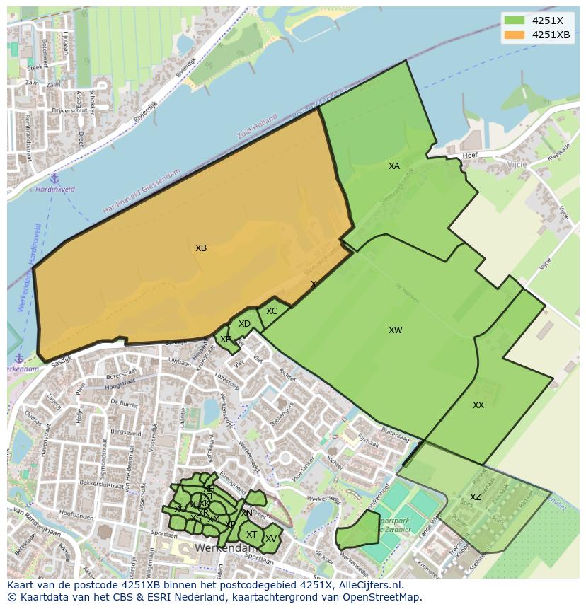 Afbeelding van het postcodegebied 4251 XB op de kaart.
