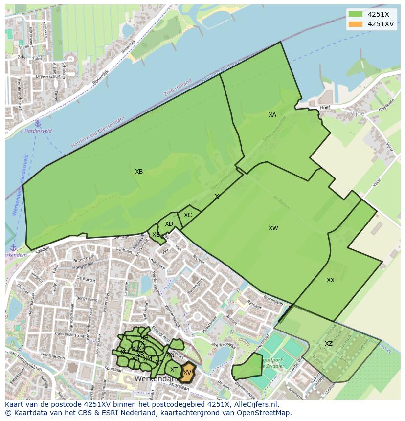 Afbeelding van het postcodegebied 4251 XV op de kaart.