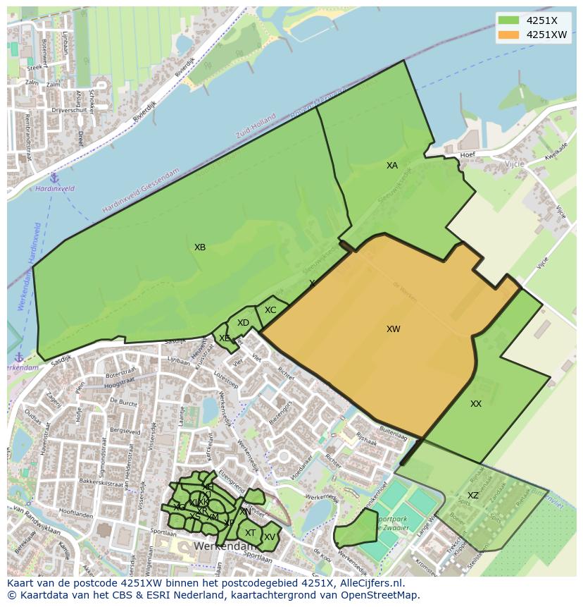 Afbeelding van het postcodegebied 4251 XW op de kaart.