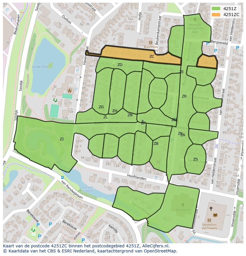 Afbeelding van het postcodegebied 4251 ZC op de kaart.